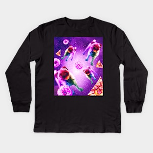 Rainbow Space Pug With Pizza And Doughnut Kids Long Sleeve T-Shirt